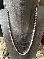 Full view of sterling silver rope chain draped on display bust