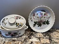 Portmeirion quiche dish and Villeroy & Boch casserole shown together