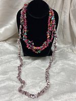 Both necklaces displayed on bust to show overall appearance