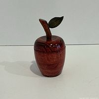 Front view of wooden apple with lid closed