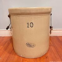 Full view of crock showing shape, size, capacity mark, handles