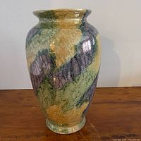 Front view of pastel crackle art glass vase