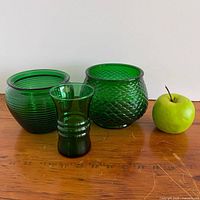 Group view of all three emerald green glass pieces