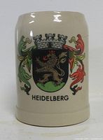 Front view showing Heidelberg crest decoration on ceramic stein