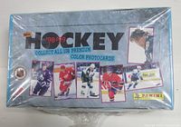 Front of sealed Panini 1998-99 NHL Hockey photocards box showing graphics and shrink-wrap