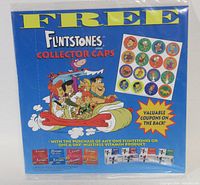 Front of sealed Flintstones Collector Caps package showing branding and promotional text