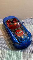 Top view of blue Spider-Man Dodge Viper die-cast car