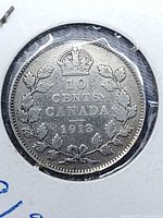 Reverse of 1913 Canadian 10 ¢ coin showing denomination, crown and wreath