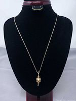 Full view of necklace on display bust showing chain length and pendant size