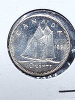 reverse of 1963 Canada 10 cents coin showing Bluenose schooner and date