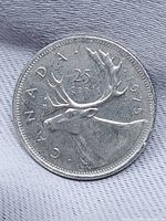 Reverse of 1975 Canadian 25-cent coin with caribou