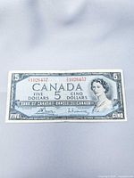 Full view of 1954 Canadian $5 banknote obverse