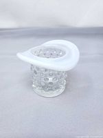 Full view of opalescent hobnail glass hat holder