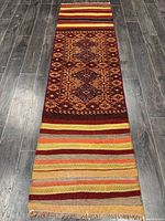 Full view of Persian runner rug on wood floor