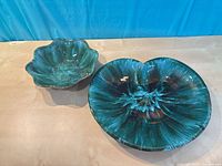 Top view of platter and bowl showing glaze and shapes