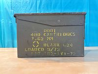 Side view showing stencil text and overall exterior condition