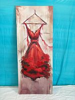 front view of red dress painting on canvas