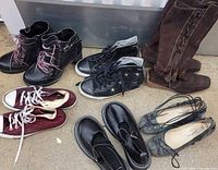 Group shot of all six pairs of women’s shoes