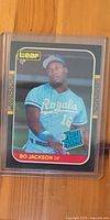 Front of 1987 Leaf Bo Jackson Rated Rookie card in top loader