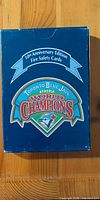 Front of blue box showing Toronto Blue Jays 1992 World Champions logo and fire safety card designation