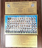 Full view of the plaque showing top engraved plate, center team photo and bottom roster plate