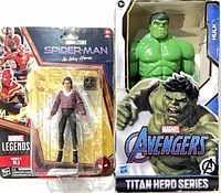 Both boxed figures: MJ (Marvel Legends) and Hulk (Titan Hero Series) showing full packaging