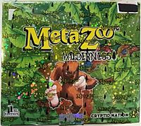 Front view of sealed MetaZoo Wilderness booster box showing title logo and 1st Edition marking