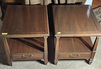 Pair of end tables showing overall design and finish