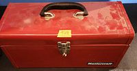 Closed red Mastercraft toolbox showing exterior condition