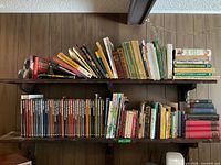 Full view of two shelves showing entire assortment of books