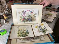 Large and smaller floral placemats displayed in box