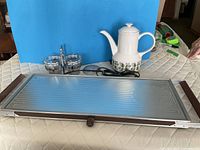 Top view of HotTray, coffee pot, condiment inserts