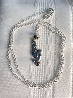Full view of sterling silver necklace and pendant laid flat
