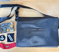 Overall view of bag, buttons box, and patches