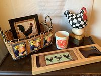 All five chicken-themed items grouped on table