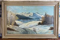 Front view of signed O. Hodges oil on board painting in frame