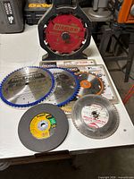 Overall group of blades and dado set on table