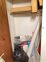 Full closet view with foam boards, paper roll, fiberfill bag