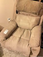 Front view of beige microfiber recliner