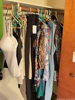 Closet view of assorted garments on hangers