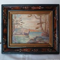 Frontal view of framed painting showing entire artwork and frame details