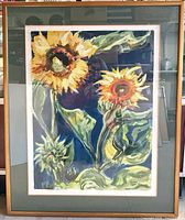 Full view of framed sunflower watercolor artwork