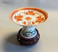 Oblique view showing top decoration and stand