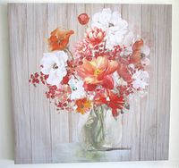 Front view of square canvas showing full floral image