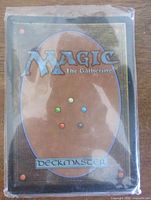 Cards bundled in clear protective sleeve, back view