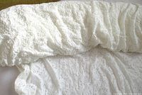Rolled white lace fabric showing texture