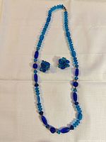 Full view of necklace and earrings on cloth background