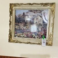 Front view of framed mill print on wall