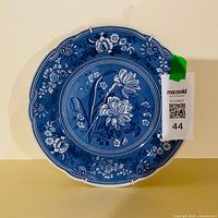 Front view of blue floral Spode plate