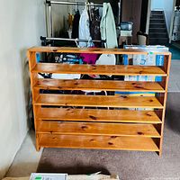 front view of pine wooden shoe rack